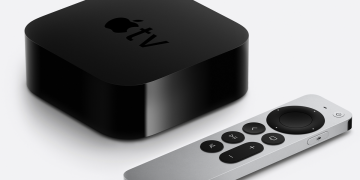 The Apple TV 4k streaming box and Siri Remote.