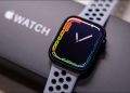 Closeup of the Apple Watch Series 7 Nike edition.