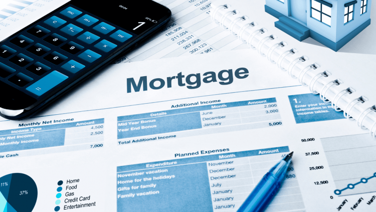 Mortgage plan with calculator and pie charts