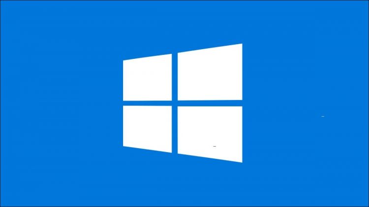 White Windows 10 logo against a blue background.