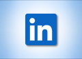LinkedIn logo on a blue background.