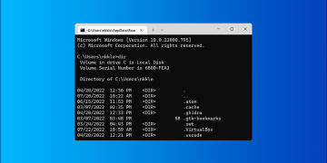 DIR header. Command Prompt on Windows blue background.