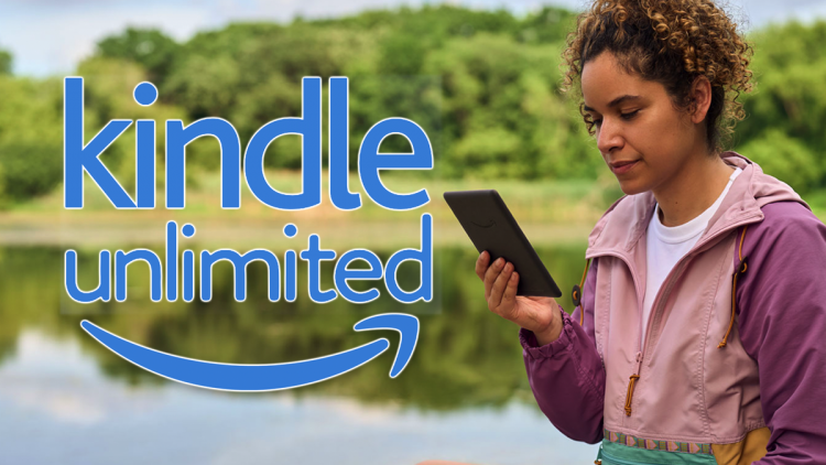 The Kindle Unlimited logo with someone reading a Kindle.
