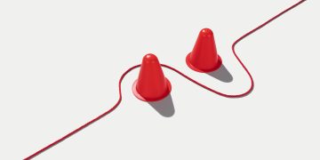 Image of a red line threading between red obstacles; pivot