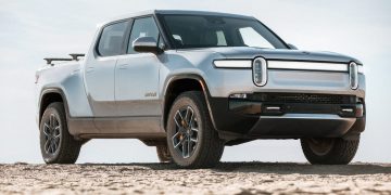 Rivian R1T electric truck in the dirt