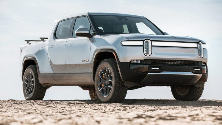 Rivian R1T electric truck in the dirt