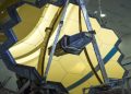 The main mirror assembly of the James Webb Space Telescope at the Northrop Grumman facility in Redondo Beach, California. The main mirror measures more than 21 feet (6.5 metres) in diameter and is made up of 18 smaller, hexagonal-shaped mirrors. AP
