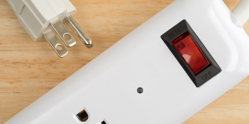 A close-up of a surge protector