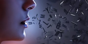 Graphic of a woman speaking letters