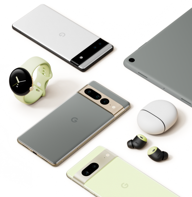 Google devices, including the unreleased Pixel 7 Pro, Pixel 7, Pixel Watch, and Pixel Tablet.