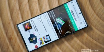 Samsung Galaxy S22 Ultra angled with Chrome