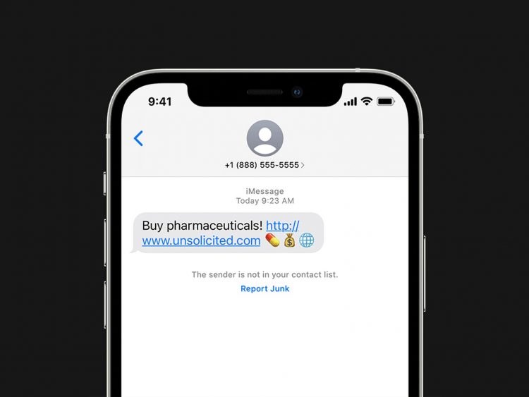 Screenshot of message from spam number on iPhone
