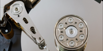 A hard disk platter and arm header.