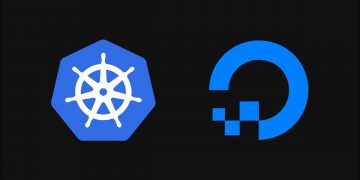 Graphic showing the DigitalOcean and Kubernetes logos