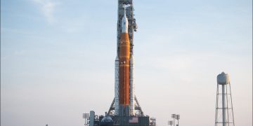 Space Launch System on a launchpad