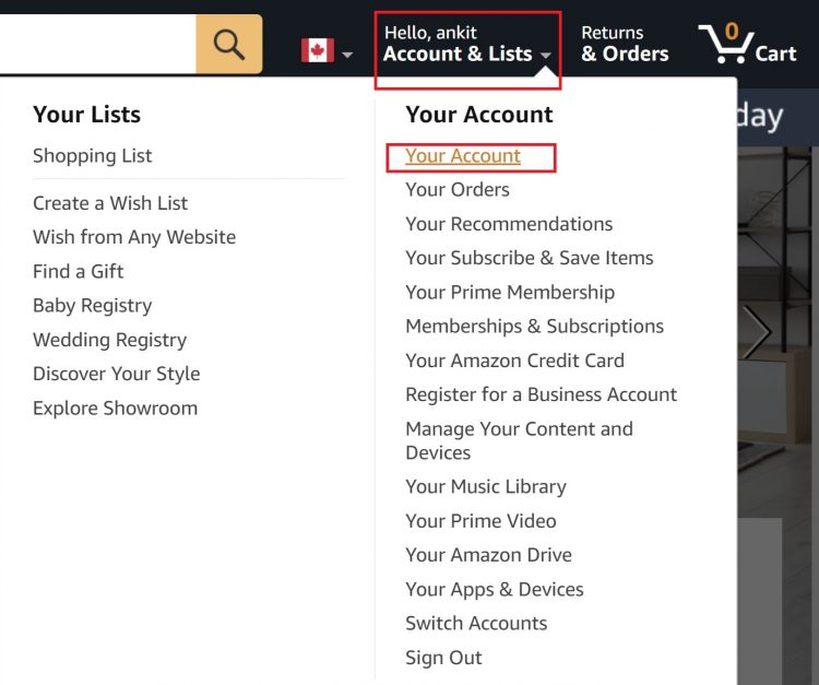 amazon how to open your account page