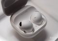 Samsung Galaxy Buds 2 Pro in gwhite color in charging case left side view