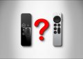 Two types of Apple TV Remote with a question mark between them