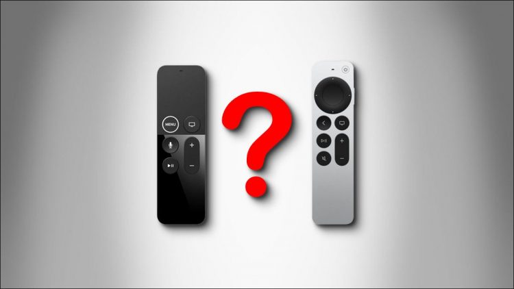 Two types of Apple TV Remote with a question mark between them