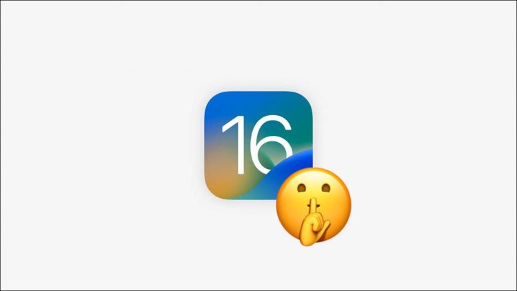 iOS logo with emoji putting a finger over its mouth to make a "hush" gesture.