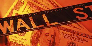 abstract collage of money with wall street finance