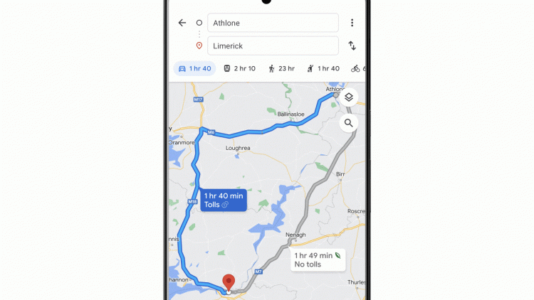 Selecting the car's engine type in Google Maps.