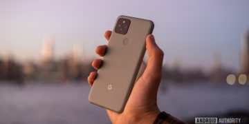 Google Pixel 5 in hand sunset back 3