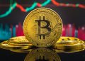 Bitcoin cryptocurrency gold coin. Trading on the cryptocurrency exchange. Trends in bitcoin exchange rates. Rise and fall charts of bitcoin