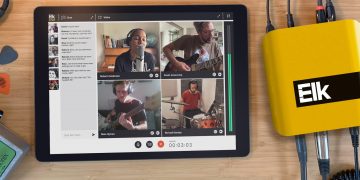 Elk Live Bridge connected to iPad displaying musicians performing