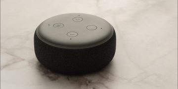 Amazon Echo Dot on a marble surface