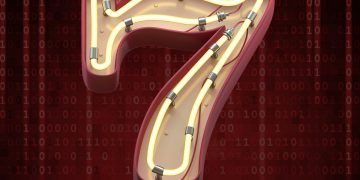 neon number 7 on binary background top seven