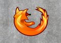 Firefox logo on a gray textured background