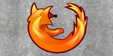 Firefox logo on a gray textured background