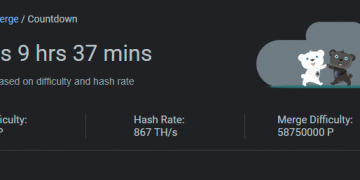 screenshot of Google search result widget with countdown to ethereum merge and hi-fiving bears