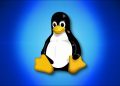 Linux Penguin Mascot Tux on blue
