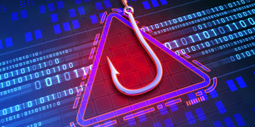 An illustration of a fish hook on a Matrix-inspired background.