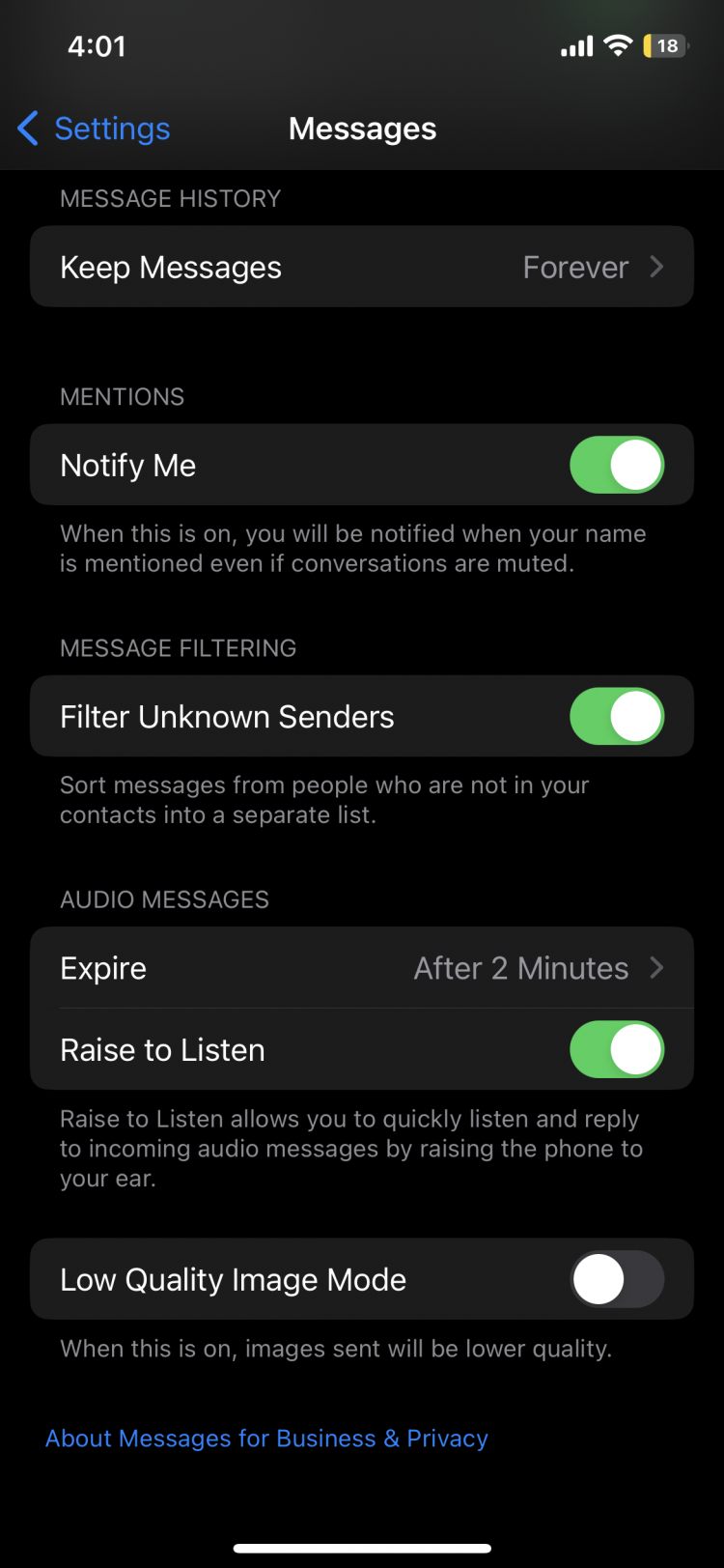 iOS 16 now sort messages between known and unknown senders
