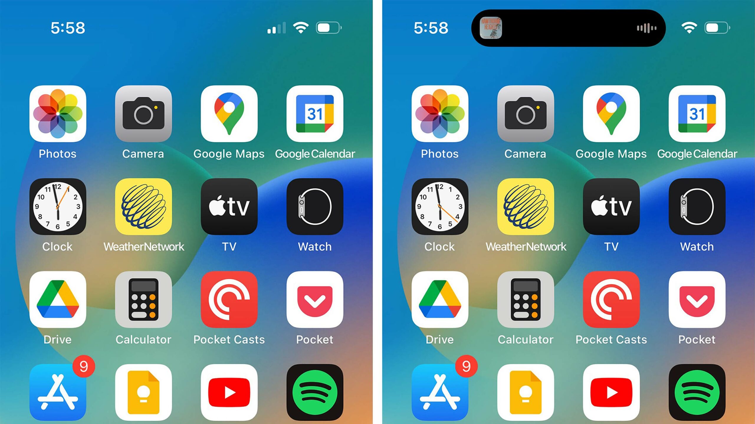 iPhone 14 Pro's Dynamic Island visible in screenshots only when in use