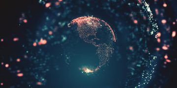 global connections / digital world map / planet earth / particles, light