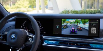 A video game on a BMW in-car screen.