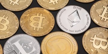 crypto currency coin isolated on black background