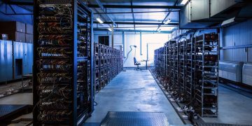 Bitcoin and crypto mining farm. Big data center.