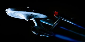 The Starship Enterprise on a black background