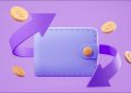 Digital illustration of a wallet with coins floating around it and arrows forming a circle to illustrate a refund.