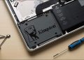A budget-friendly Kingston solid state drive in a laptop computer.