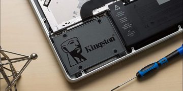 A budget-friendly Kingston solid state drive in a laptop computer.