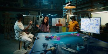 People collaboratively working in AR and VR