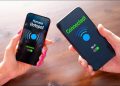 Two smartphones being held next to each other with Wi-Fi hotspot connection confirmations onscreen.