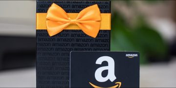 A wrapped package and Amazon gift card.