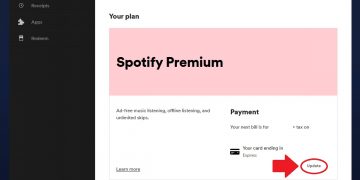 changing the payment method spotify screenshot